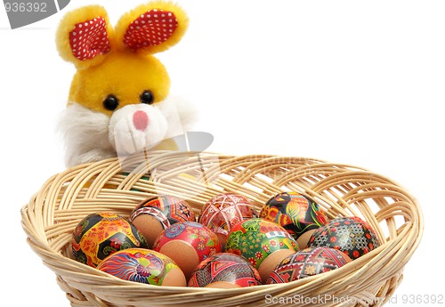 Image of Easter rabbit with basket of easter eggs