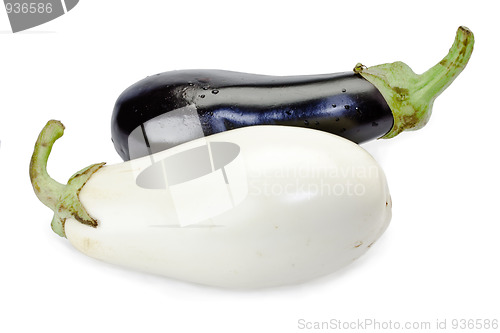 Image of Black and white eggplants isolated on white