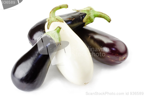 Image of Black and white eggplants isolated on white