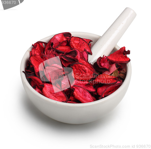 Image of Mortar with dry rose petals