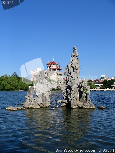 Image of Pagoda, rocks & water