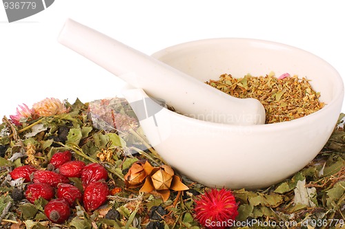 Image of Mortar and pestle with herbs