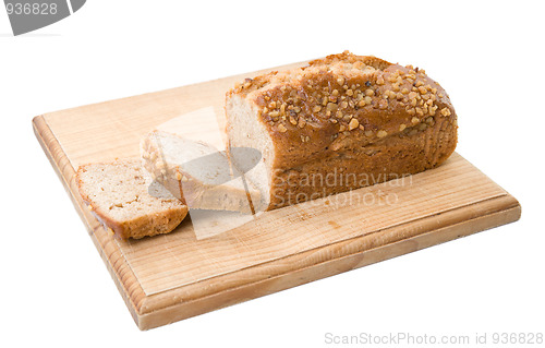 Image of cake on board isolated on white