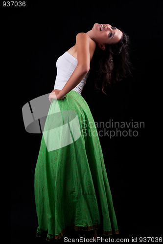 Image of young and beautiful woman  with her head back
