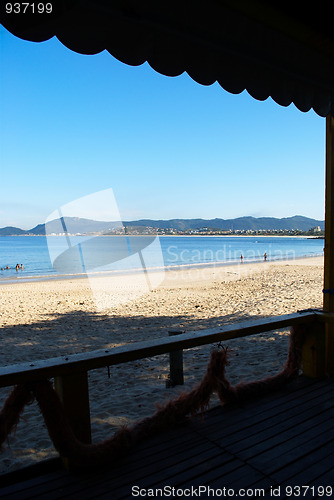 Image of Green sea beach restaurant view in Niteroi, Rio de Janeiro, Brazil