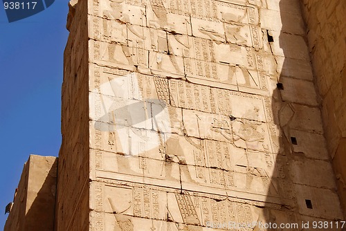 Image of Illustrated walls of Egyptian temple Karnak in Luxor