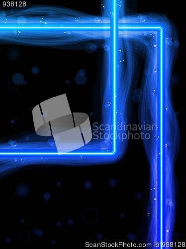 Image of Blue Square Border with Sparkles and Swirls.