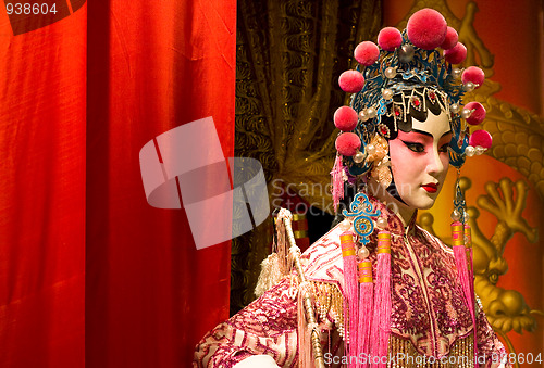 Image of chinese opera dummy and red cloth as text space 