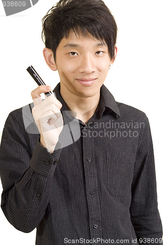 Image of Young Asian man holding pen