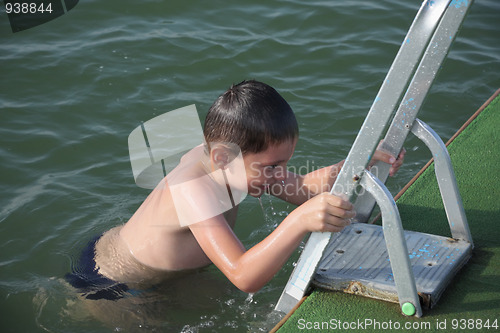 Image of Boy at pier ladder