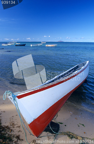 Image of Local boat on beach Mauritius Island