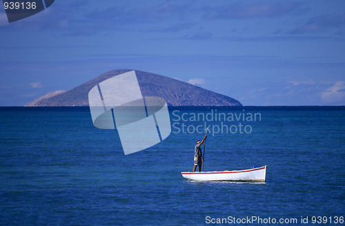 Image of Local boat with fisherman Mauritius Island