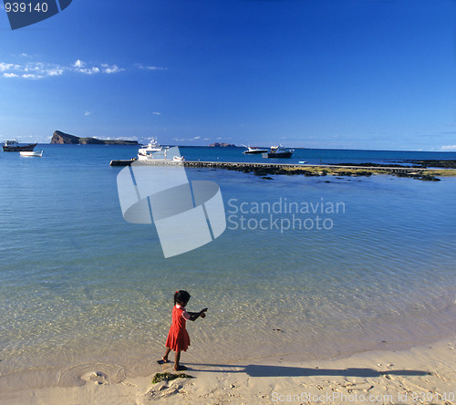 Image of Lagoon and young girl Mauritius Island
