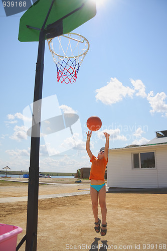 Image of Boy throwing ball to basket