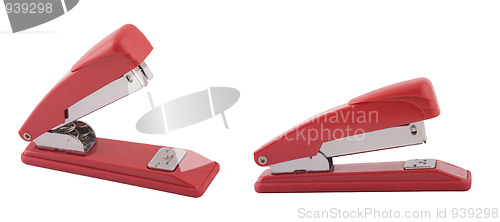 Image of two point of view of red stapler