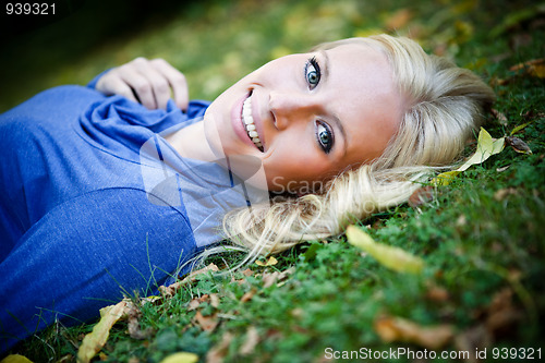 Image of Beautiful autumn woman