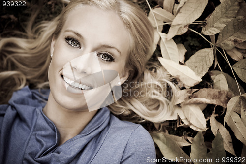 Image of Beautiful autumn woman