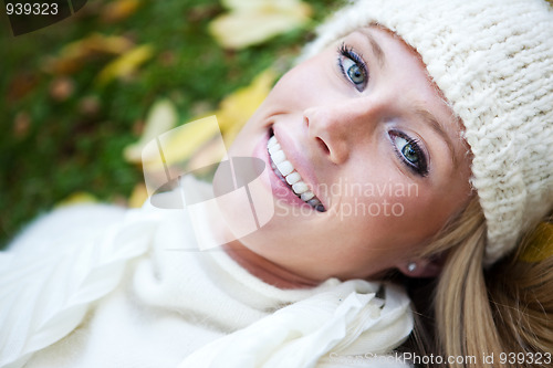 Image of Beautiful autumn woman