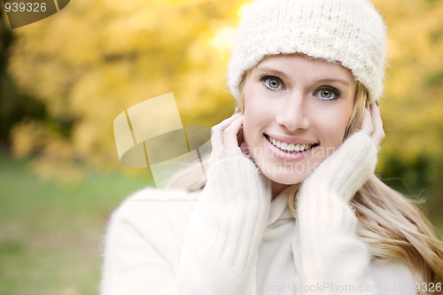 Image of Beautiful autumn woman