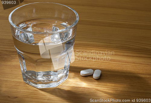 Image of Glass of Water and Pills.