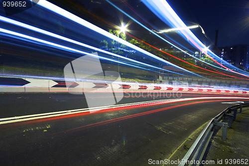 Image of traffic in city at night in hong kong