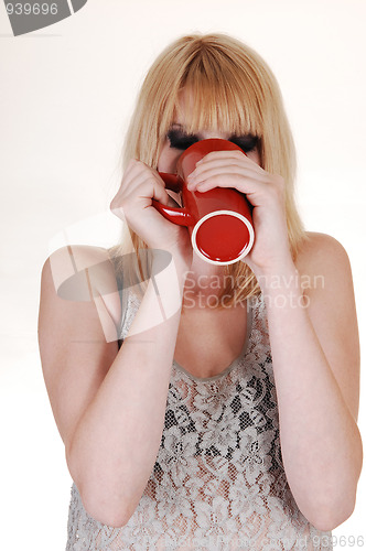 Image of Girl thinking coffee.