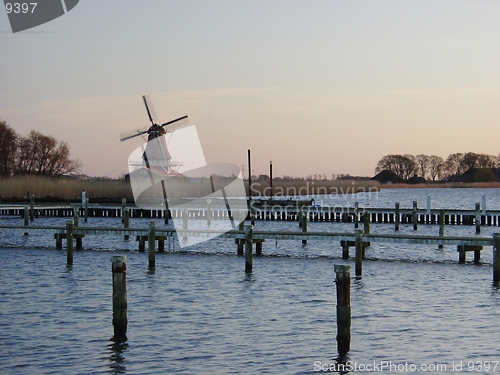 Image of Empty Harbour with Windmill