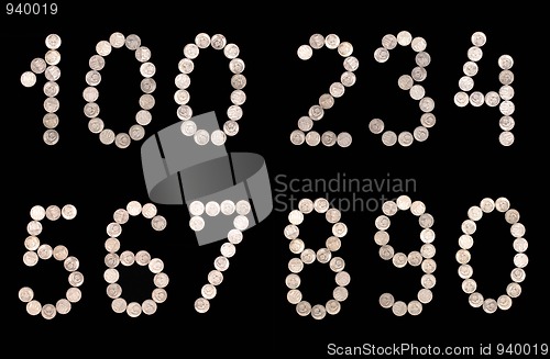 Image of numbers set of money coins
