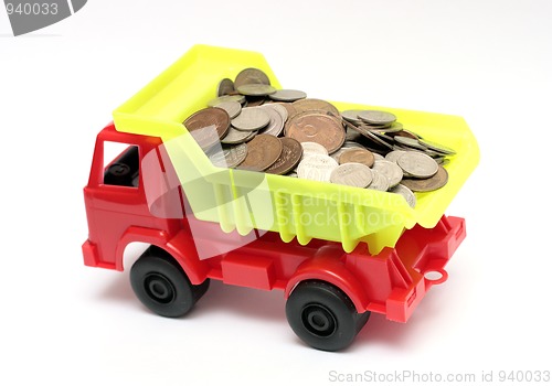 Image of lorry with coins - business concept