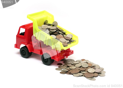 Image of toy lorry with coins