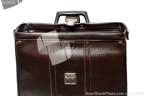 Image of open old brown leather case