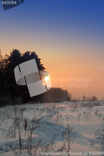 Image of winter landscape with sunset