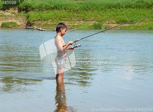 Image of boy fishing with spinning