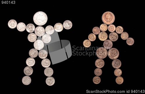 Image of man and woman silhouette of coins