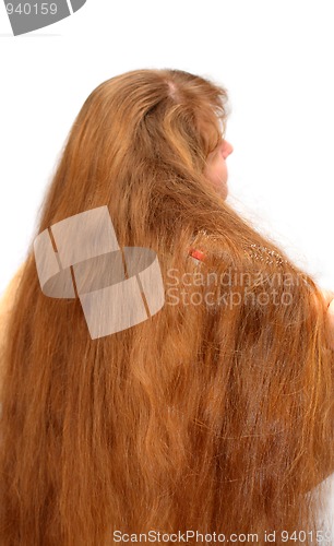 Image of women combing her long red hair