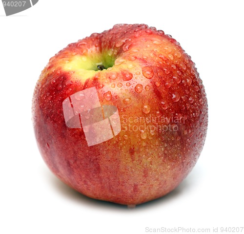 Image of wet red apple with water drops