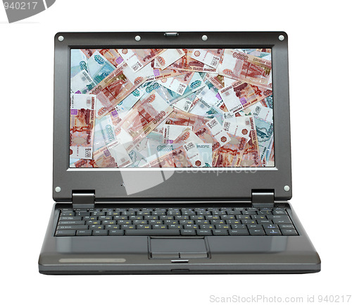 Image of laptop with russian money - rubles