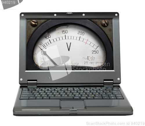 Image of laptop with voltmeter scale on screen