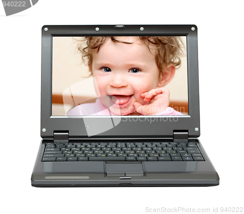 Image of small laptop with baby