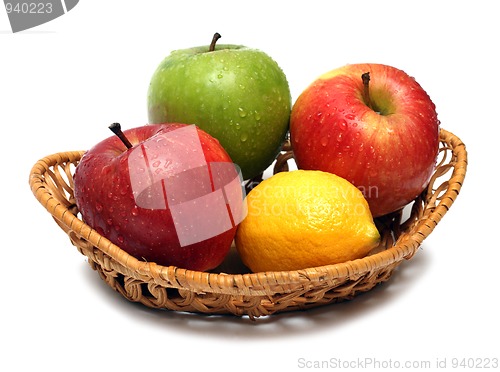 Image of basket with wet fruits