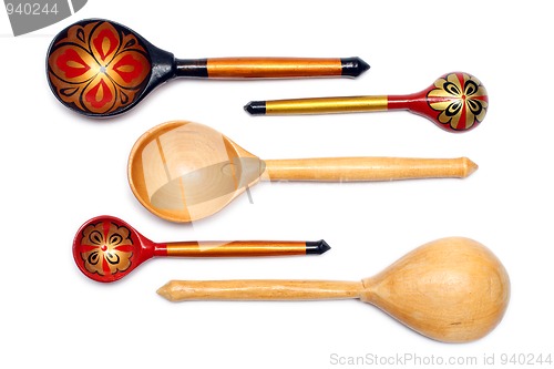 Image of set of five russian wooden spoones