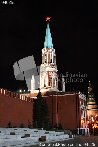 Image of Russia. tower of kremlin, Moscow, night