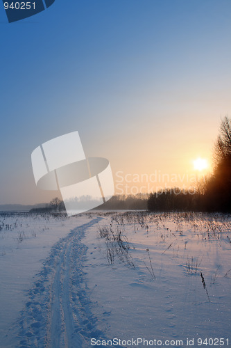 Image of sunset landscape with ski track