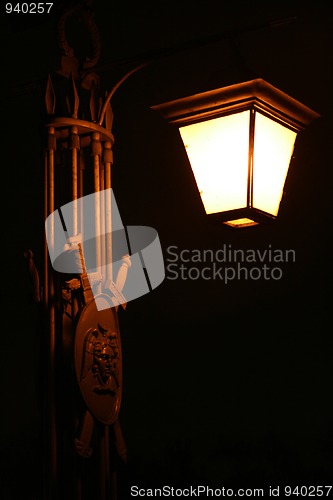 Image of old electric street lamp, lighting in night