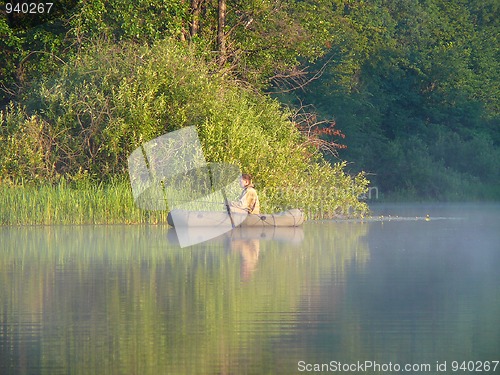 Image of Fishing men on inflatable rubber dinghy