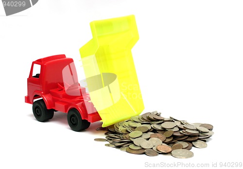 Image of lorry with coins - business concept