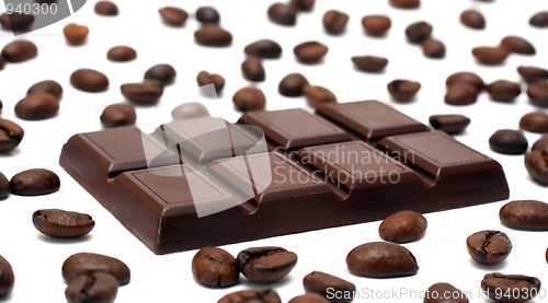 Image of chocolate bar and coffee beans