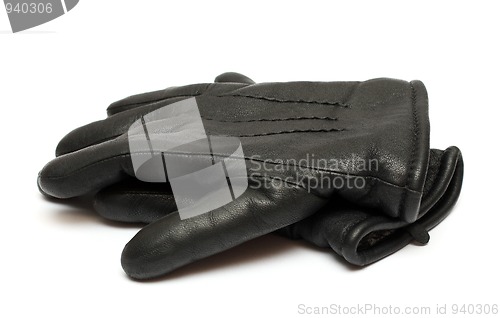 Image of pair black leather gloves 