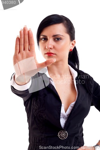 Image of woman making stop sign