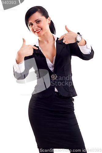 Image of business woman pointing at her